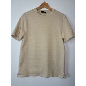 Monoprix Mens Textured Knit Short Sleeve T-Shirt Beige Cream Size M